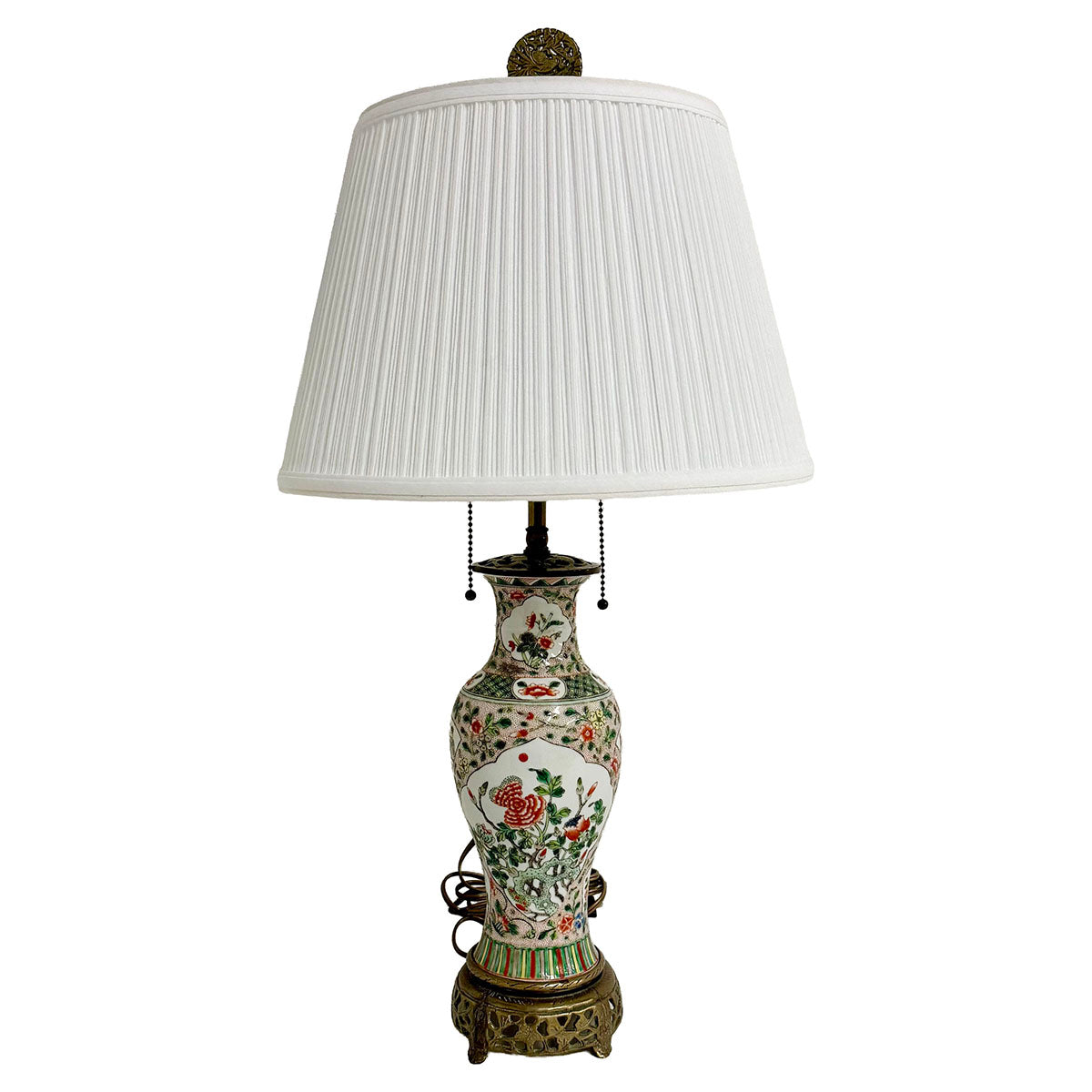 Vintage Asian Porcelain Famille Rose Vase Table Lamp with Shade