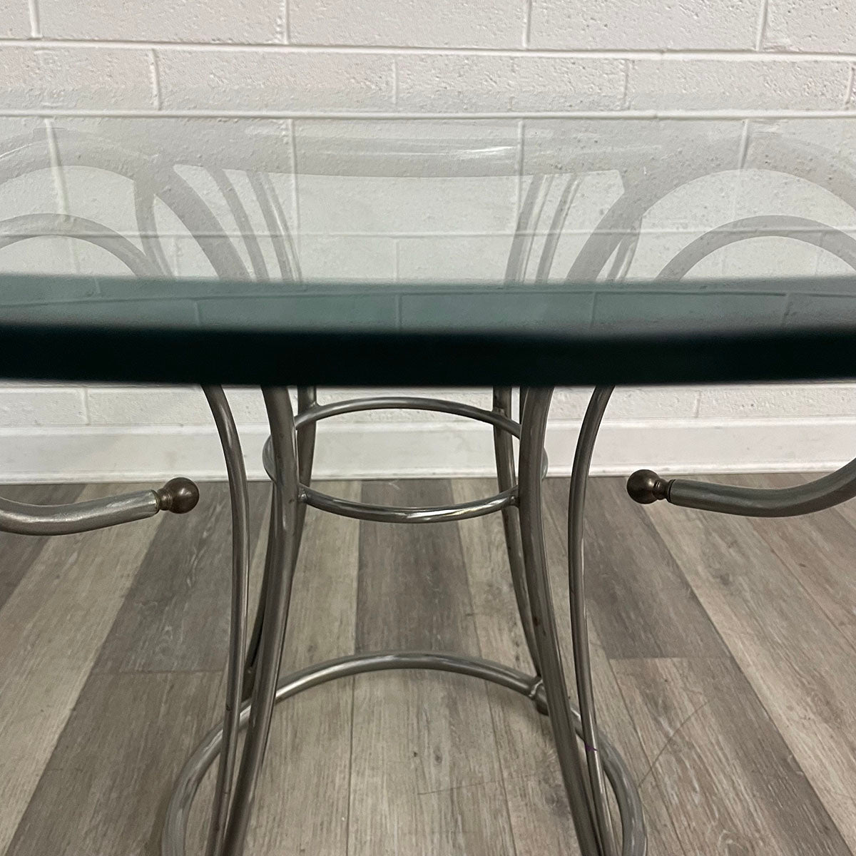 Glass Top Dining Table with Metal Pedestal Base