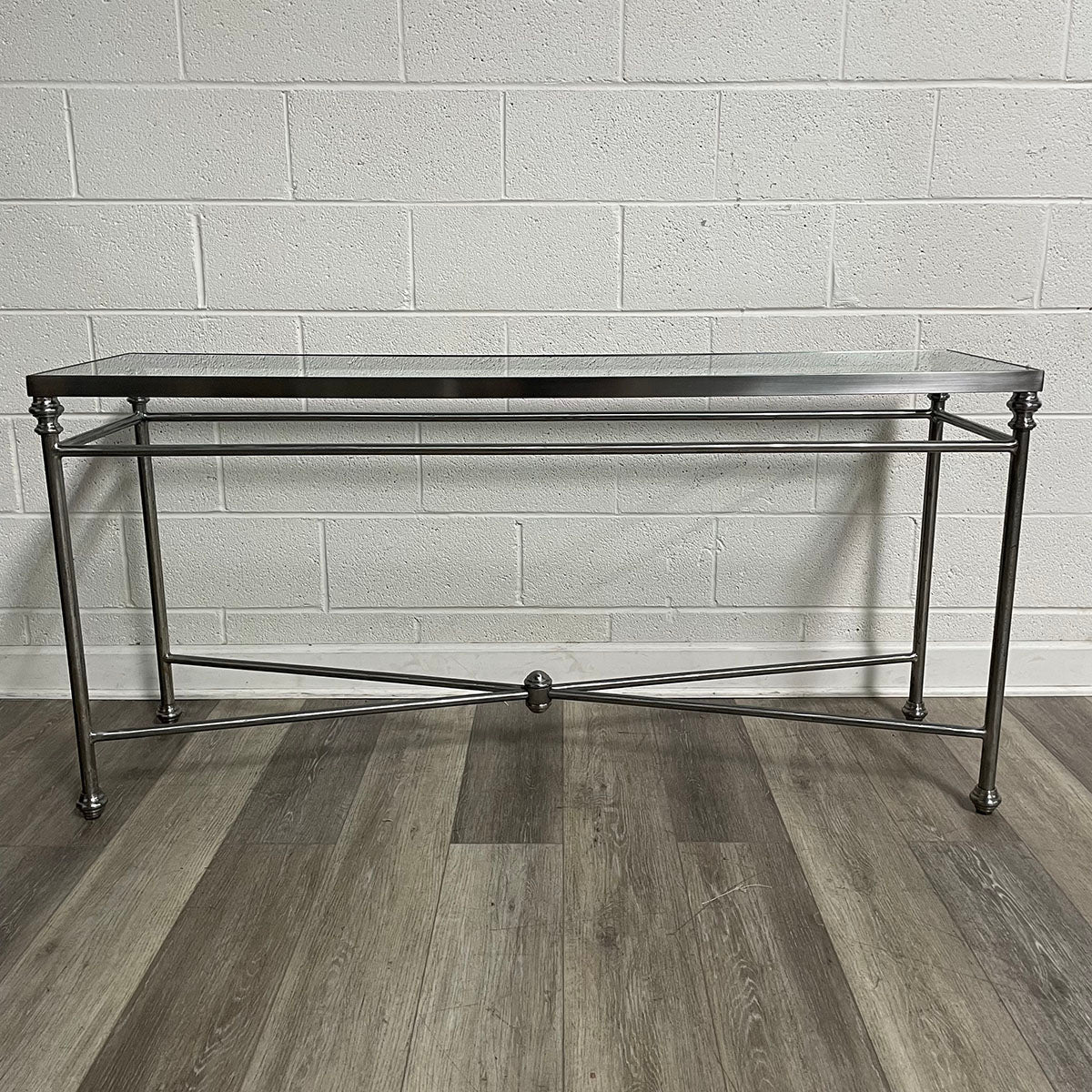 Glass-Top Console Table with Metal Frame