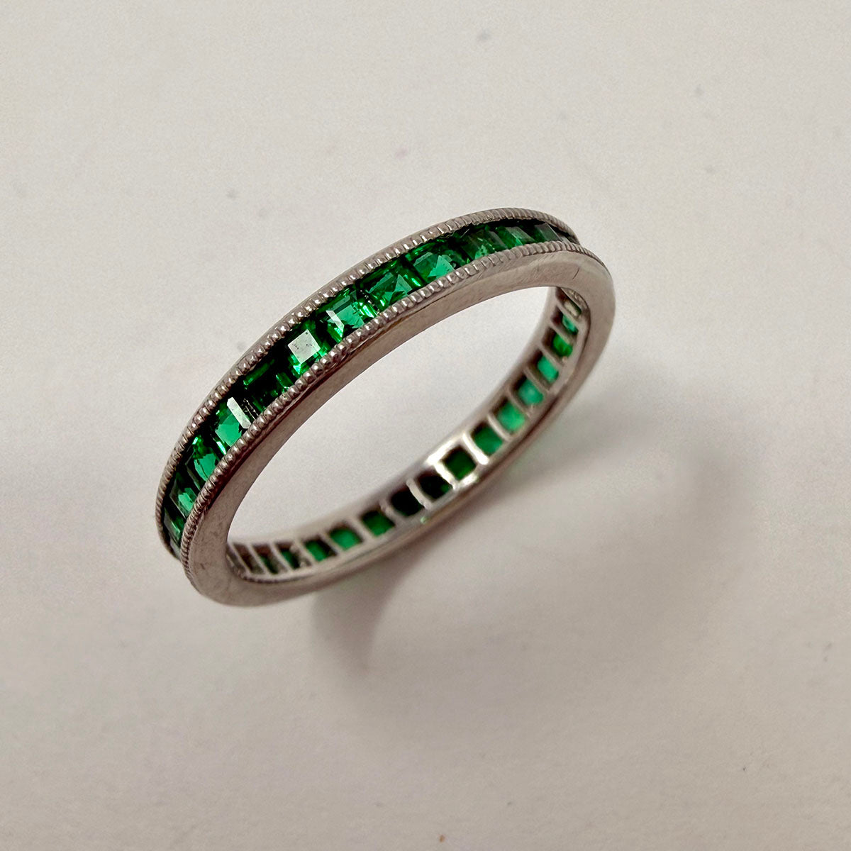Platinum Ring with 34  Square Faceted Emerald