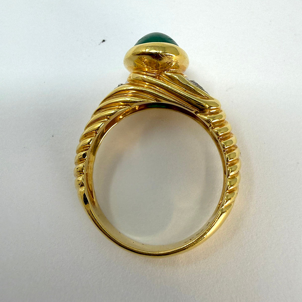 Montreaux 18K Gold and Platinum Ring with Emerald Cabochon and 2 Diamonds