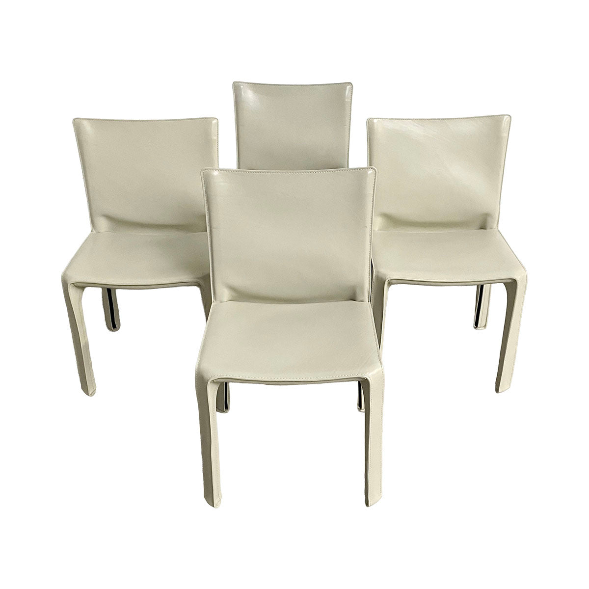 Set of 4 Cream Mario Bellini CAB 412 Leather Dining Chairs for Cassina