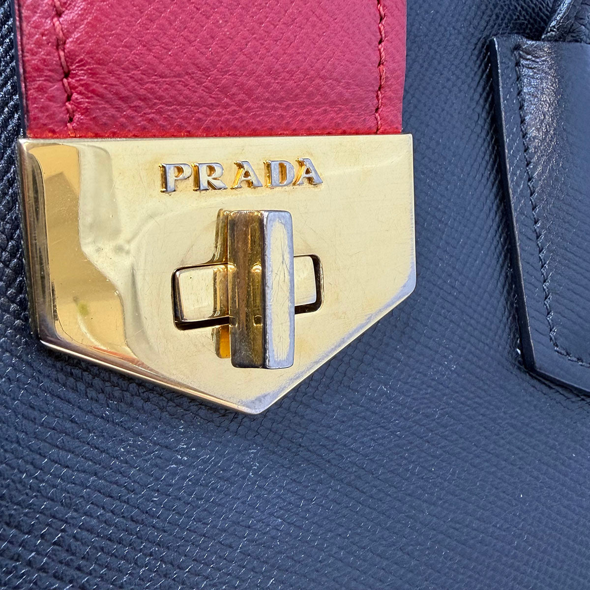 Prada Double Handle Tote with Red Strap