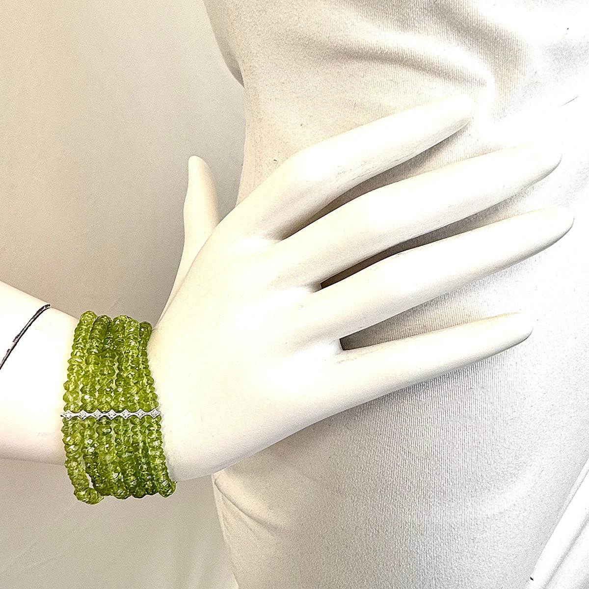 6 Strand Peridot Bracelet with 7 Diamonds