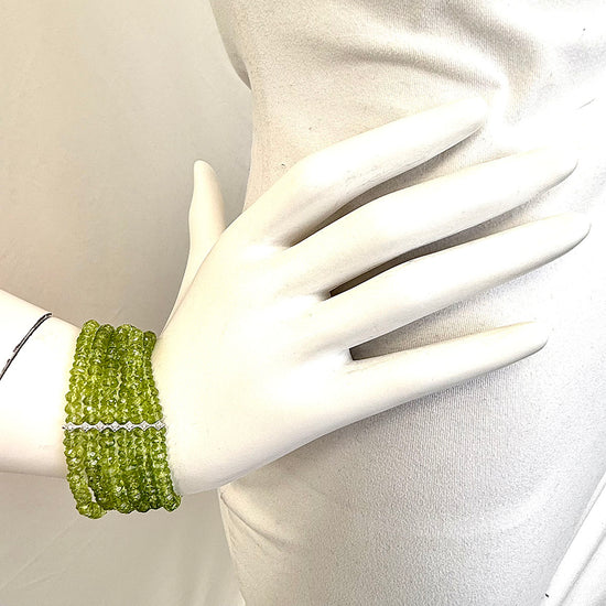 6 Strand Peridot Bracelet with 7 Diamonds