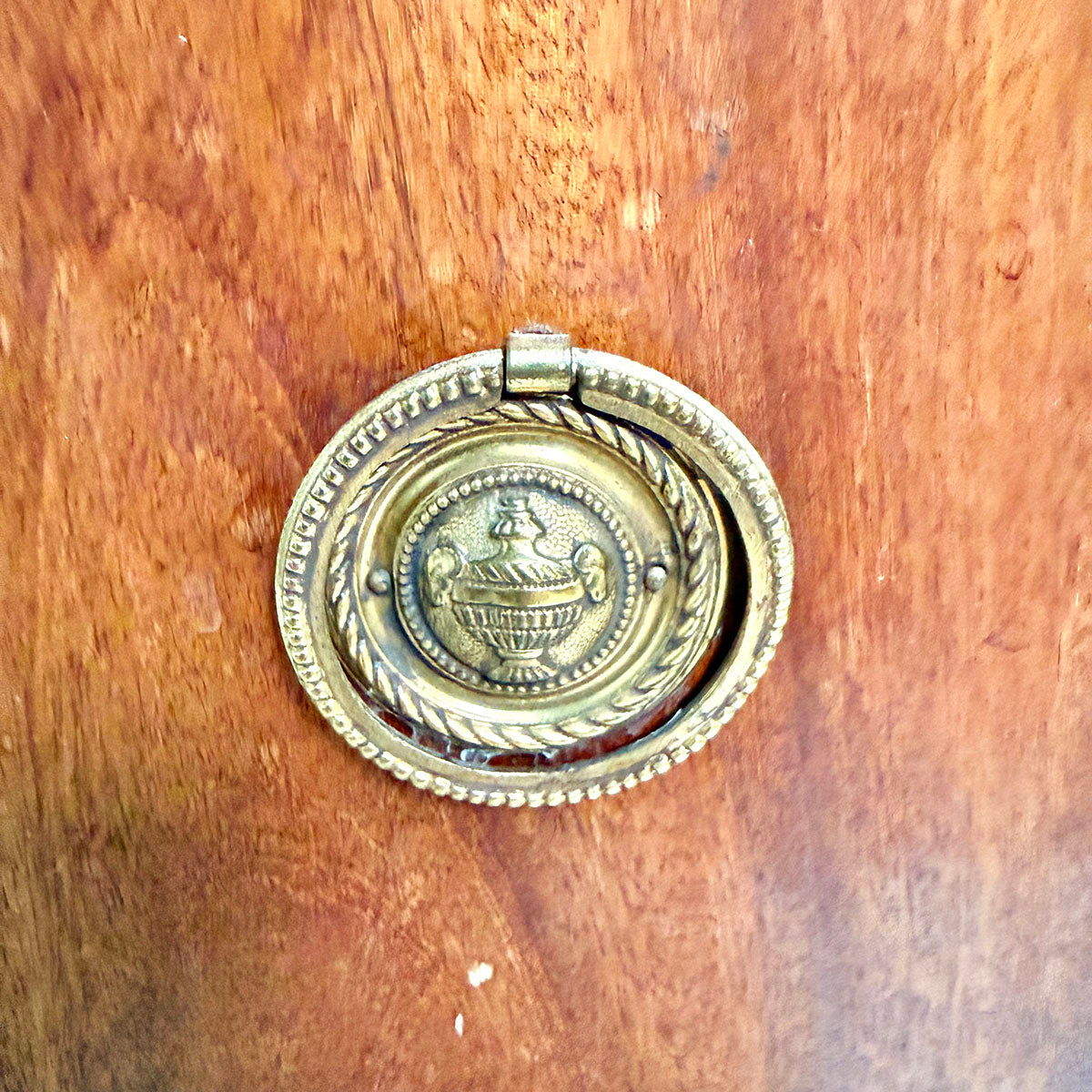 Inlaid Wood Jardiniere with Metal Accents