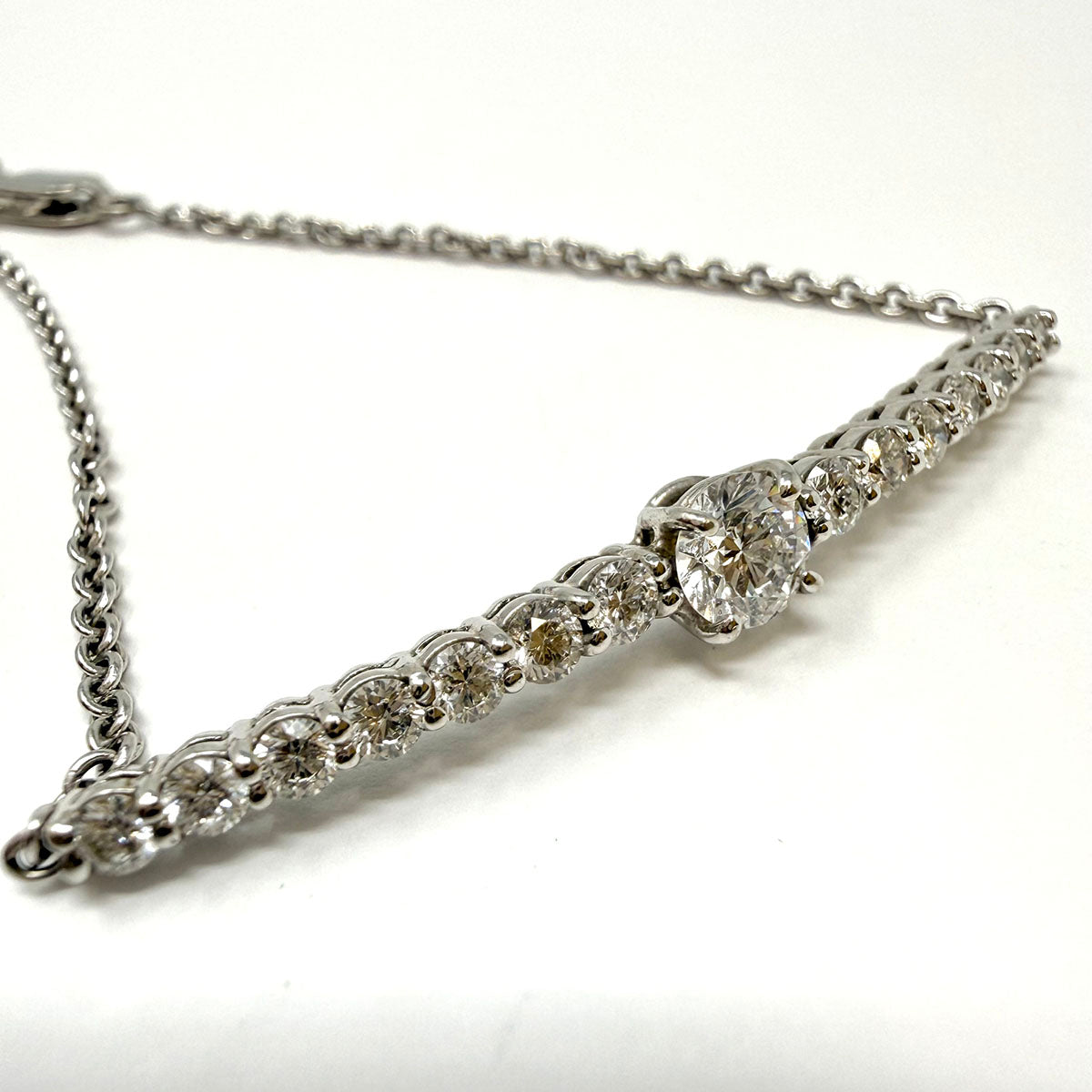 14K White Gold Diamond Bar Bracelet