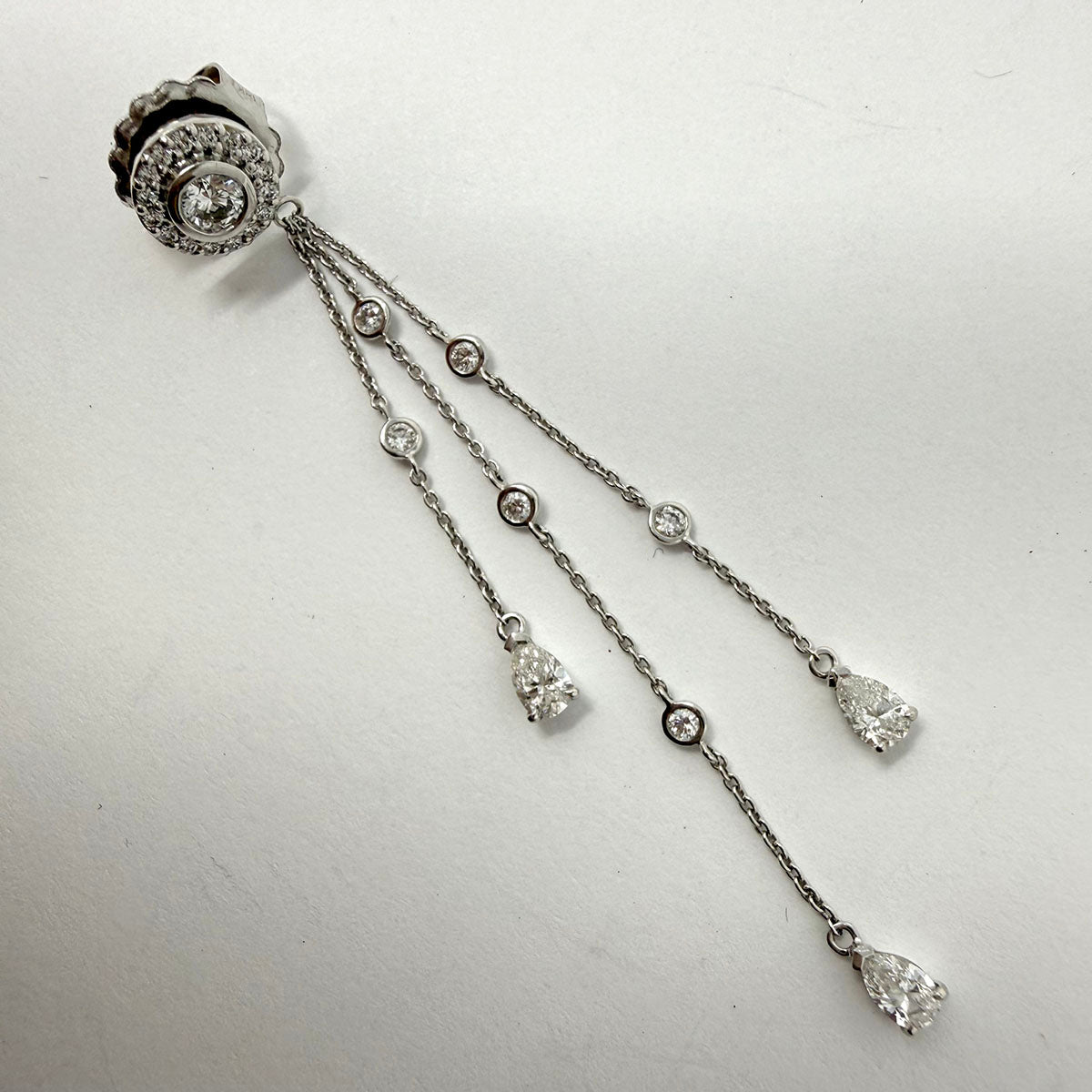 18K White Gold Drop Earrings with 52 Diamonds and 6 Pear Shaped Diamonds