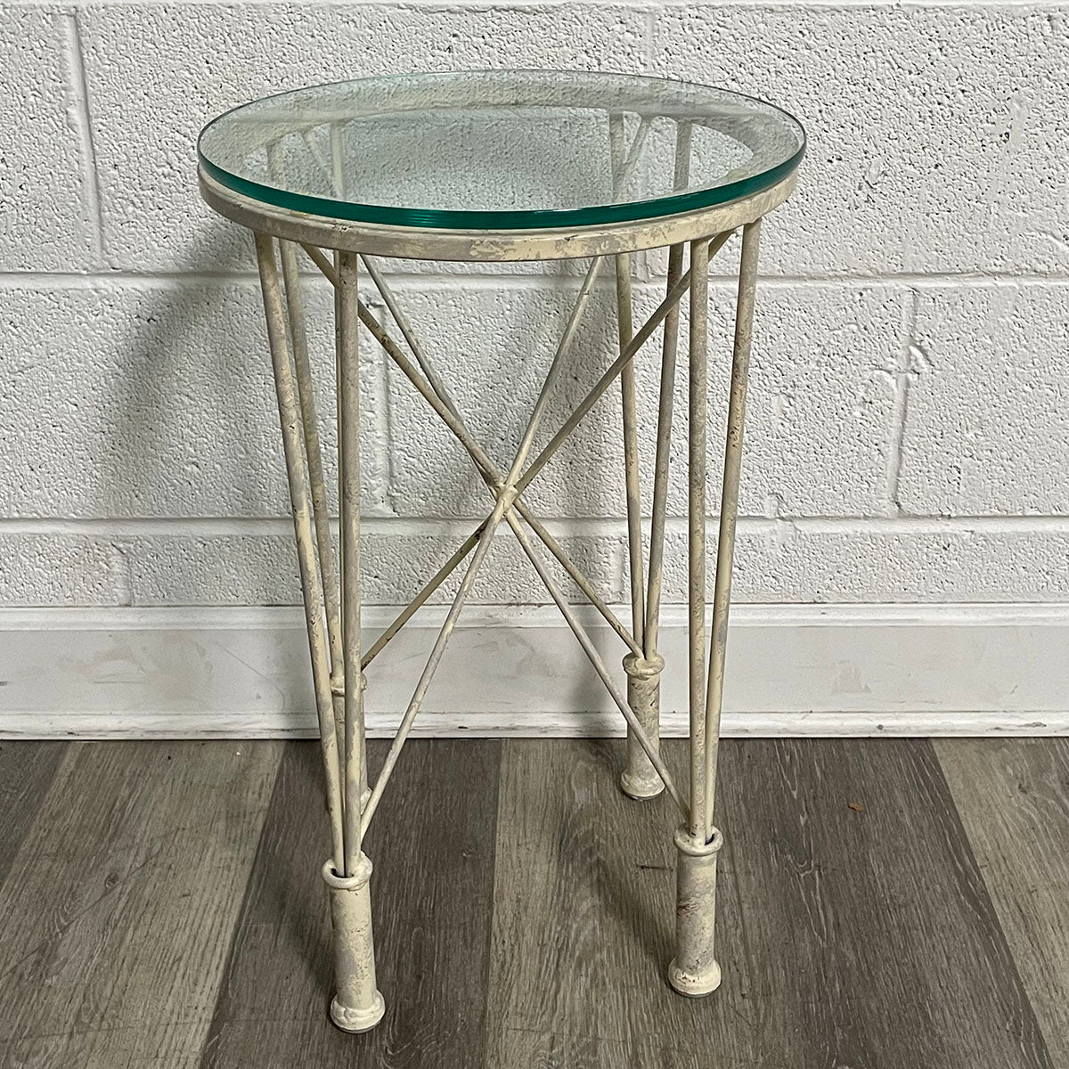 Round Glass-Top Side Table with Metal Frame