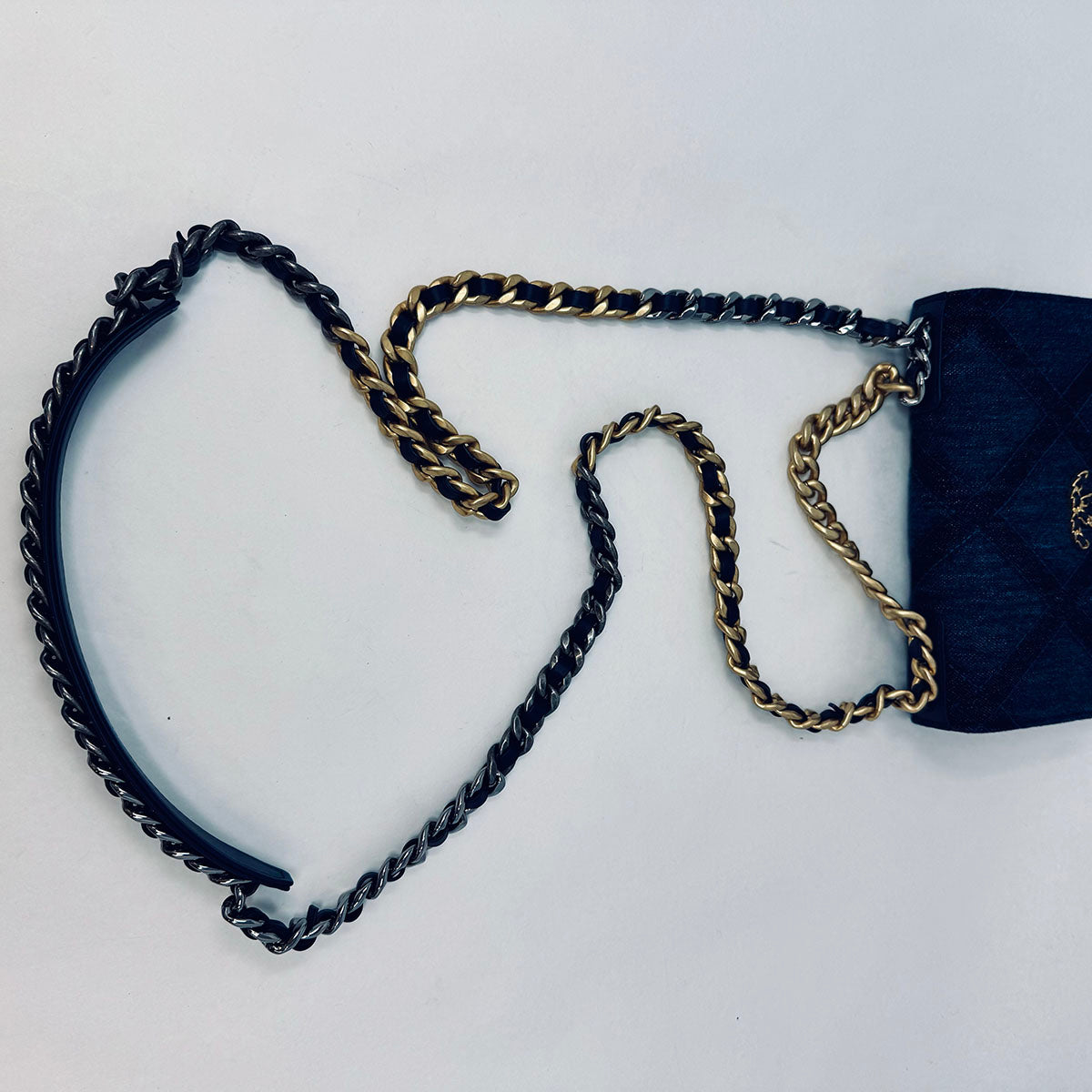 New Chanel 19 Denim Quilted Wallet on the Chain