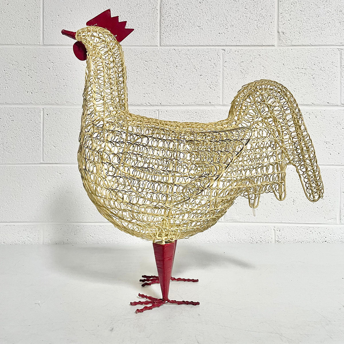 Wire Rooster Sculpture with Red Comb