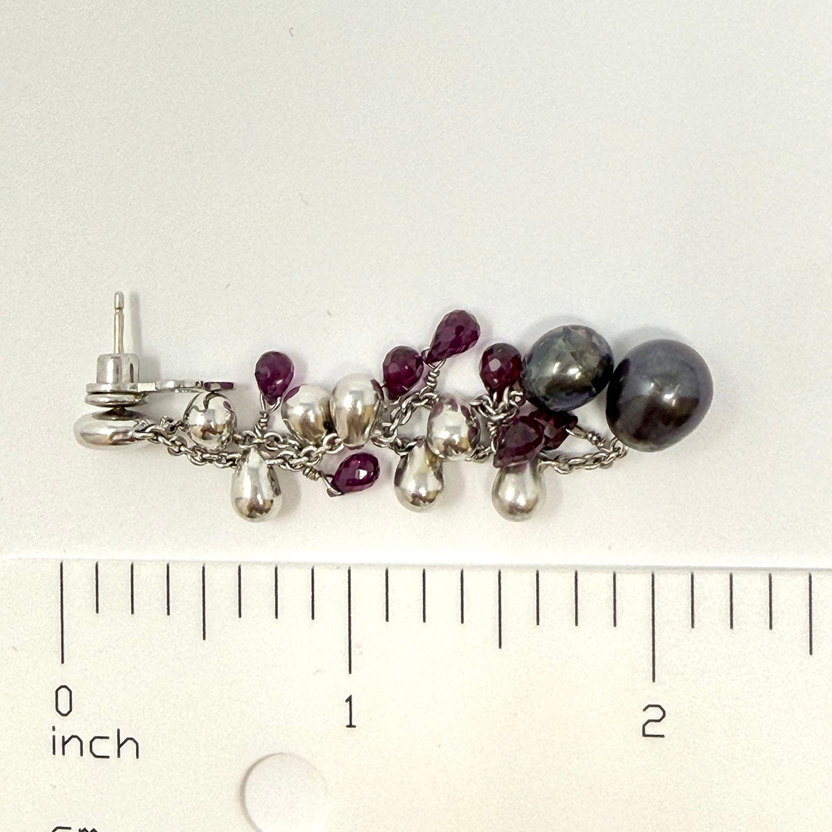 Marco Bicego 18K Gold Drop Earrings with Pear Shaped Garnets and Black Pearls