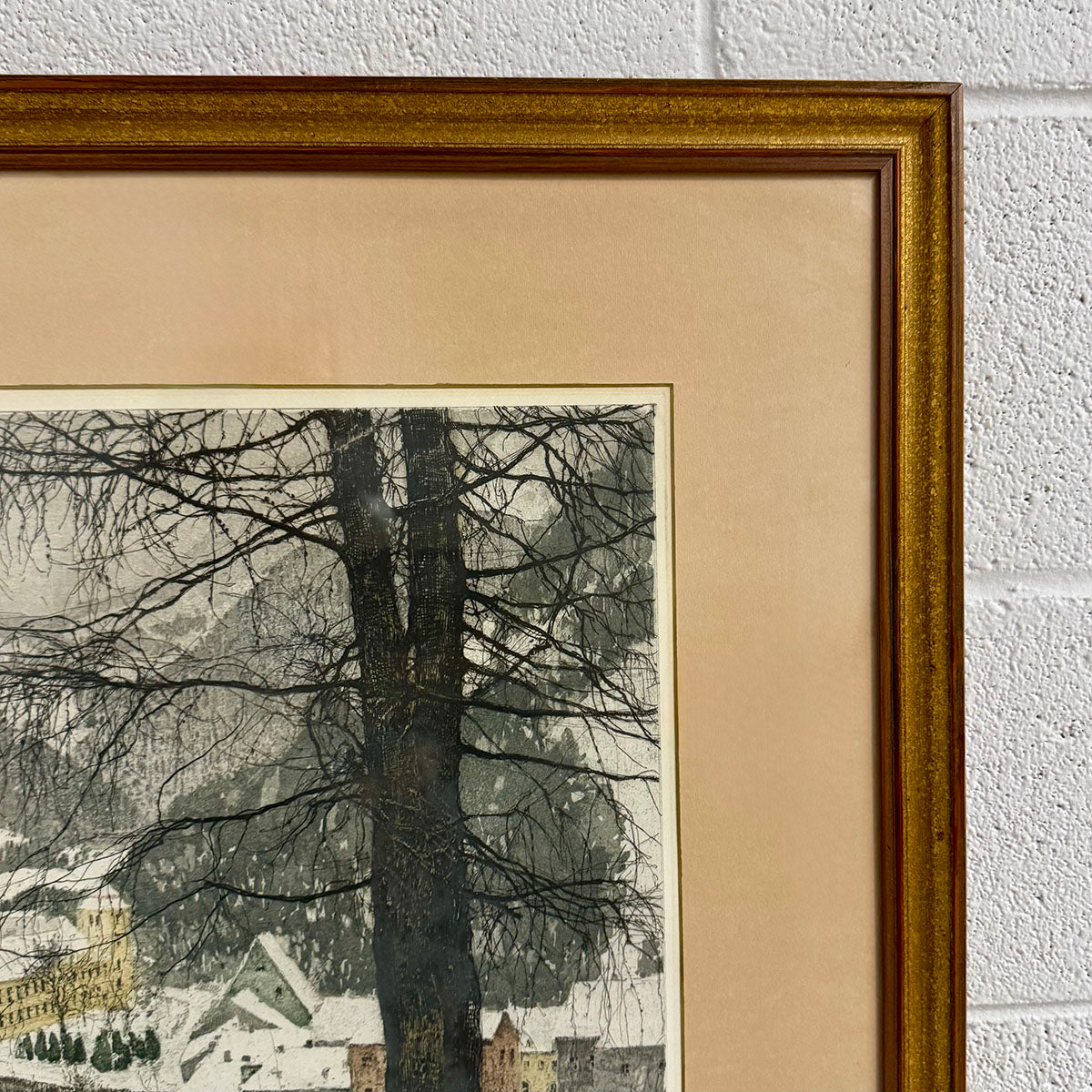 Framed Etching / Aquatint  "Lilienfield Monastery in Snow"