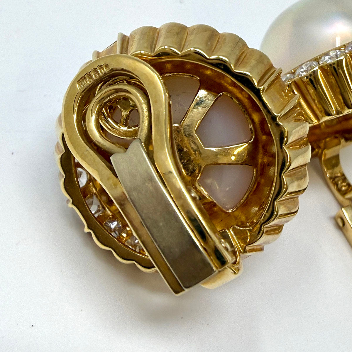 Rudolf Friedman 18K Gold Earrings with Mabe Pearl and Diamonds