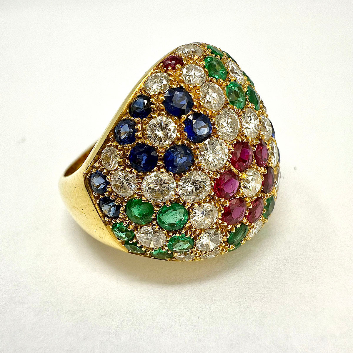 18K Gold Multi-stone Ring with Rubies, Emerald, Sapphires and Diamonds