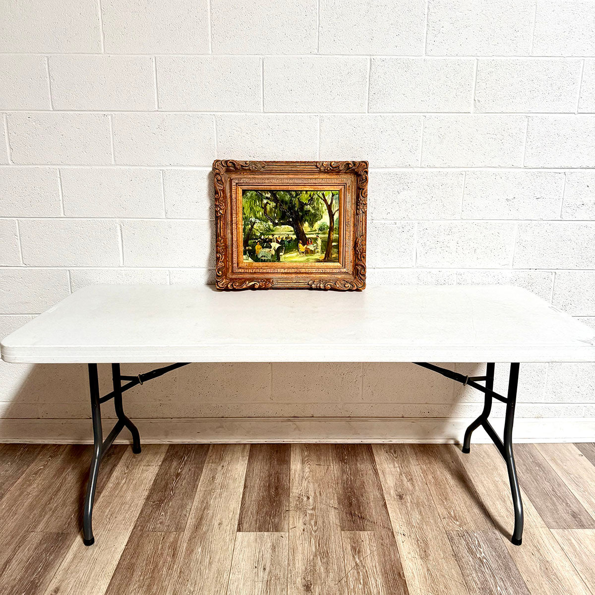 Framed Oil Painting on Board "Outdoor Patio" signed