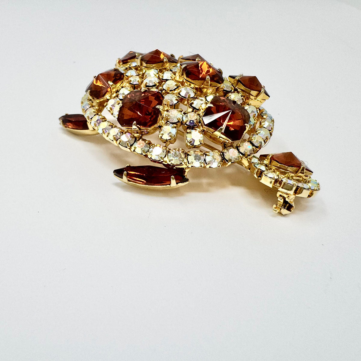Vintage Juliana Style Navette and Borealis rhinestone Turtle Brooch Pin