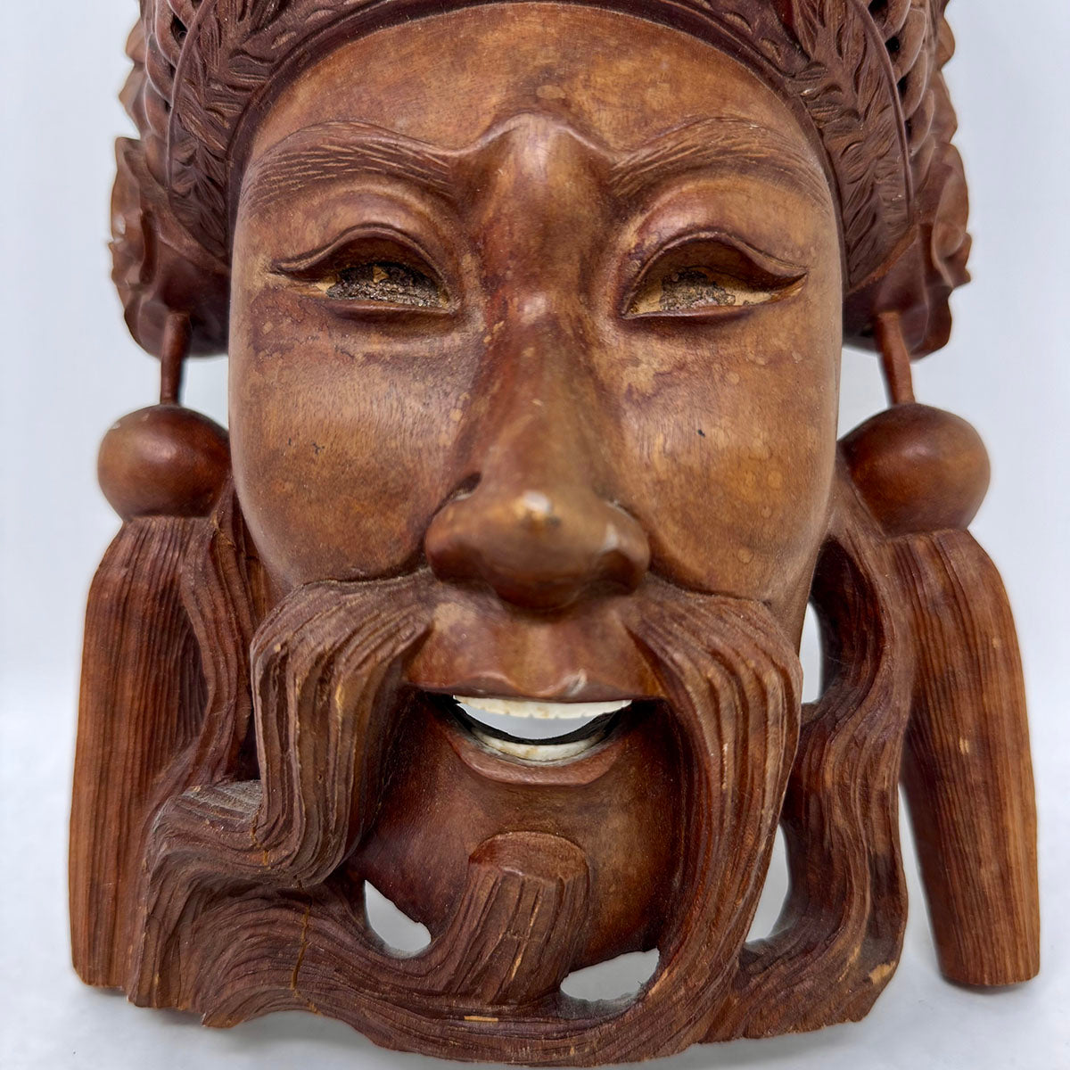 Asian Handcarved Wooden  Mask with Tiny Teeth