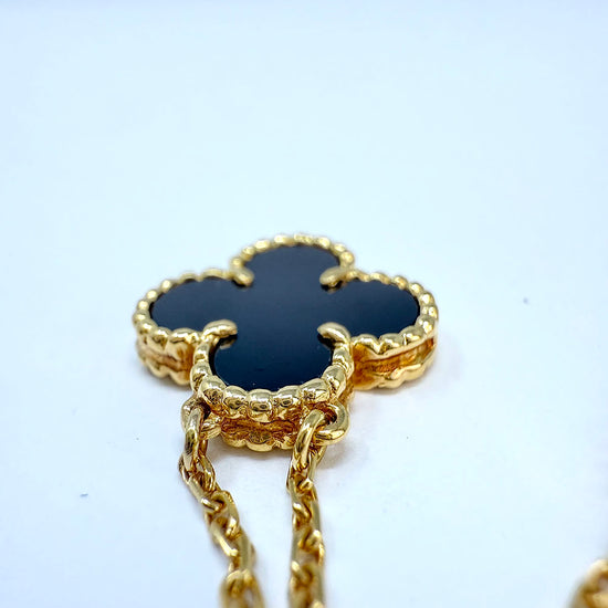 Van Cleef & Arpels Vintage Alhambra 18K Gold Pendant 16.5" Necklace with Onyx