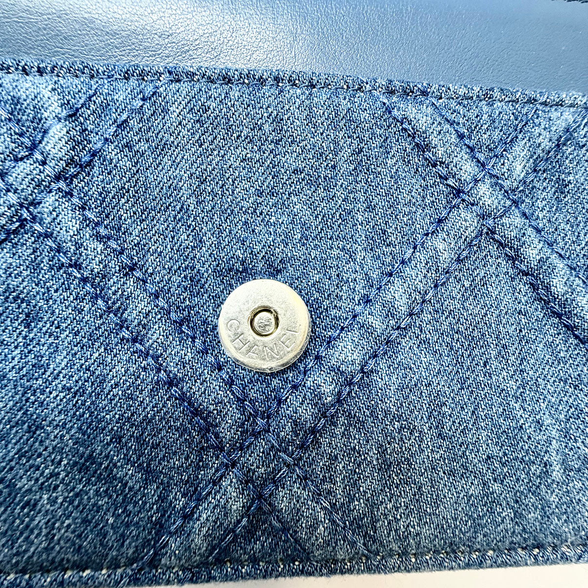 New Chanel 19 Denim Quilted Wallet on the Chain