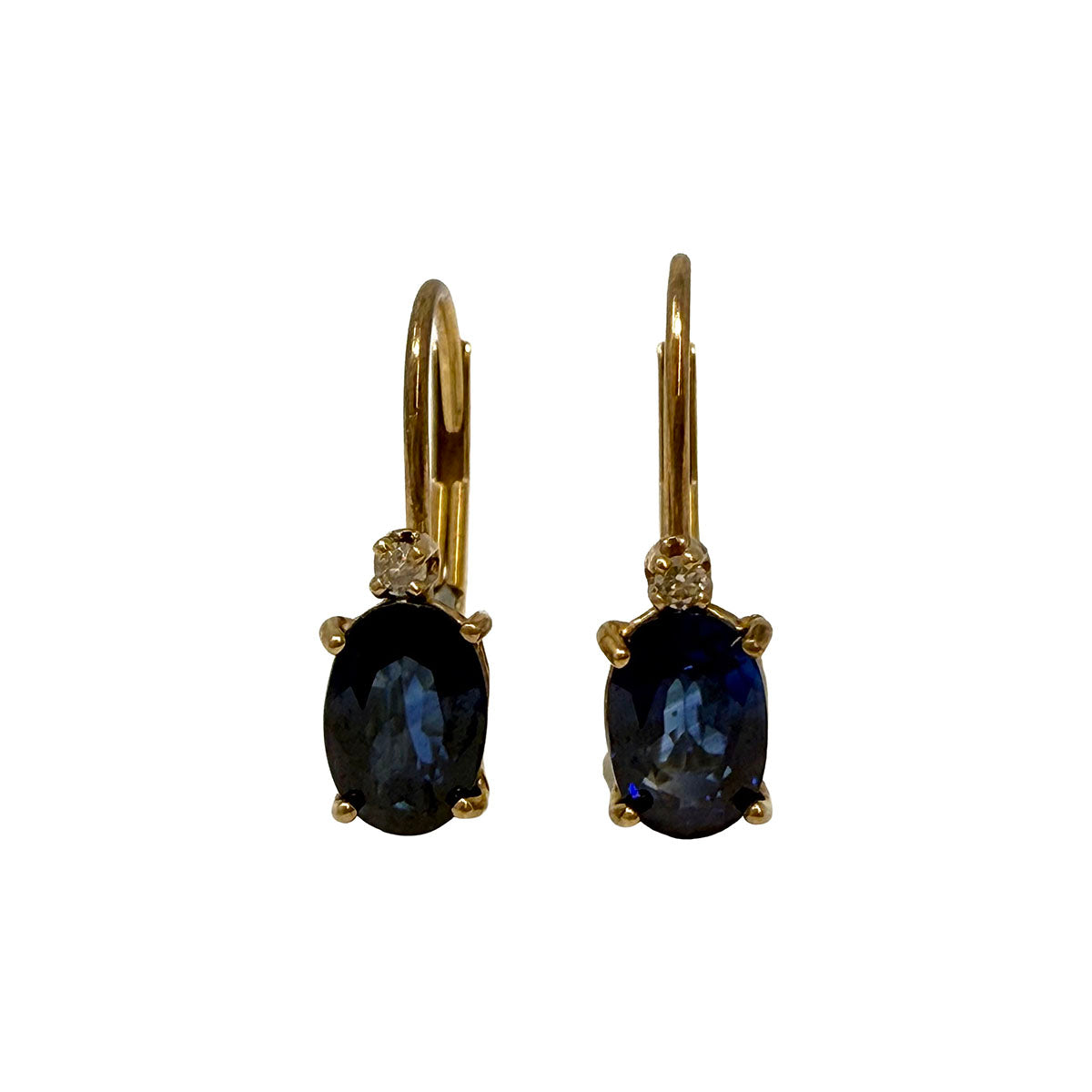 14K Gold Drop Earrings with Sapphire and Diamond