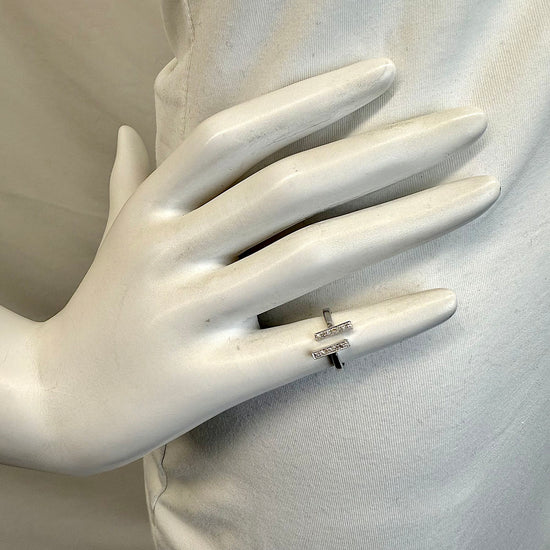 14K White Gold "T Bar" Ring with Diamonds