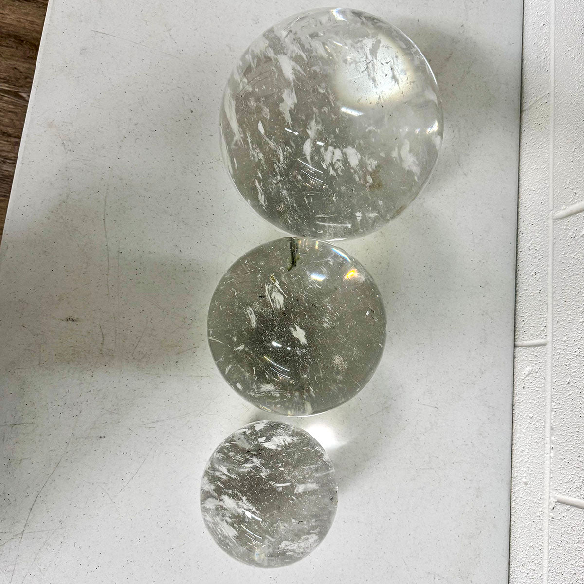 Set of 3 Large Heavy Glass Decorative Spheres