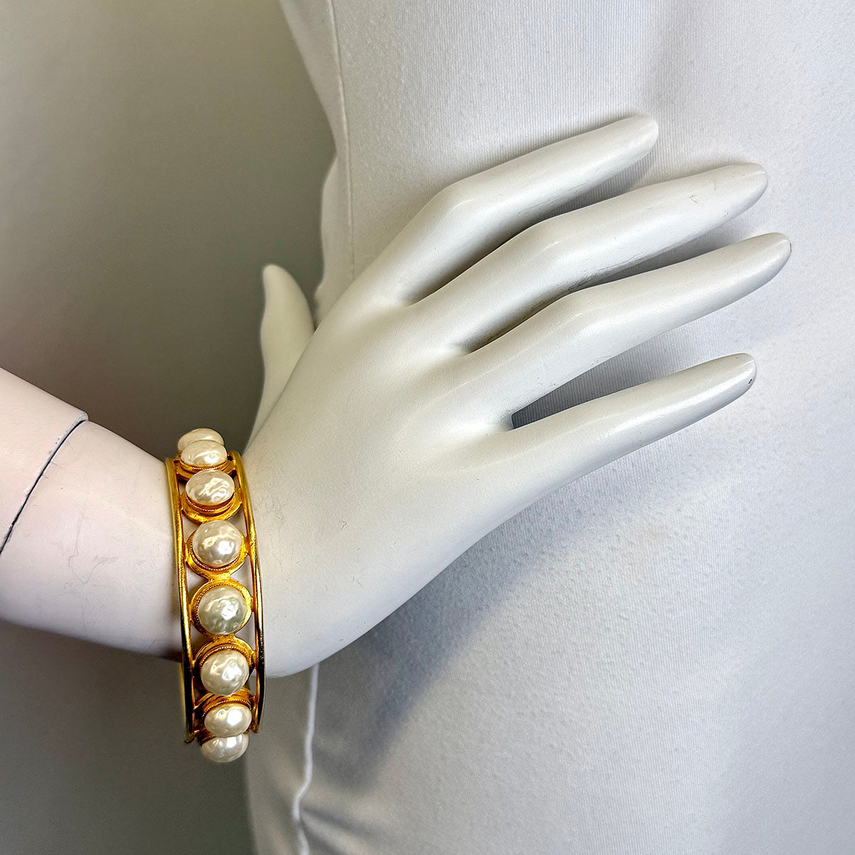 Dominique Aurientis Gold-tone Bangle with Faux Pearl
