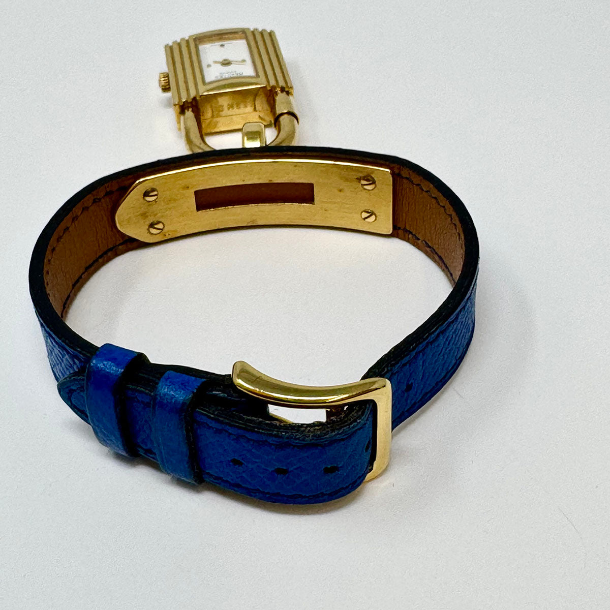 Hermes 2014 Kelly Watch with Blue Leather Strap and Gold-plated Hardware