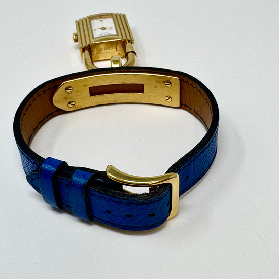 Hermes 2014 Kelly Watch with Blue Leather Strap and Gold-plated Hardware