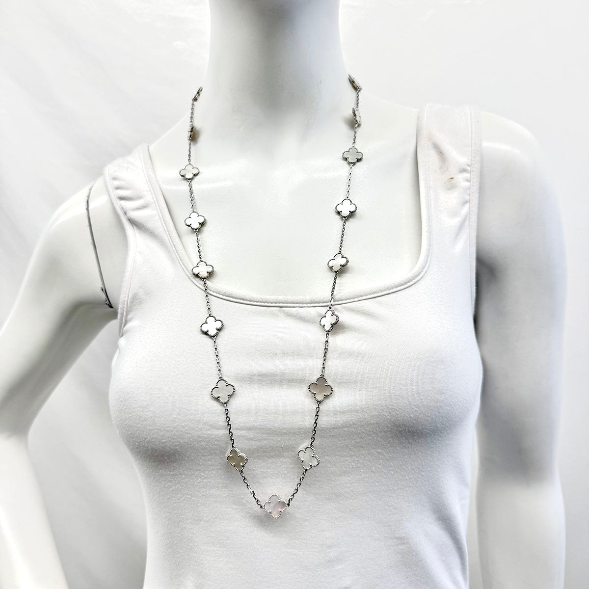 Van Cleef & Arpels 18K White Gold 10 Motif Vintage Alhambra MOP Necklace