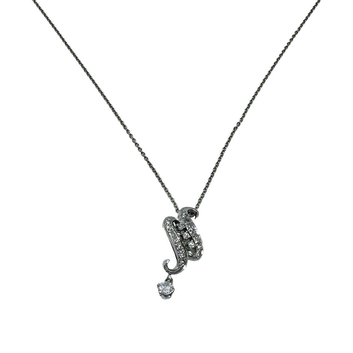 14K White Diamond Pendant Necklace