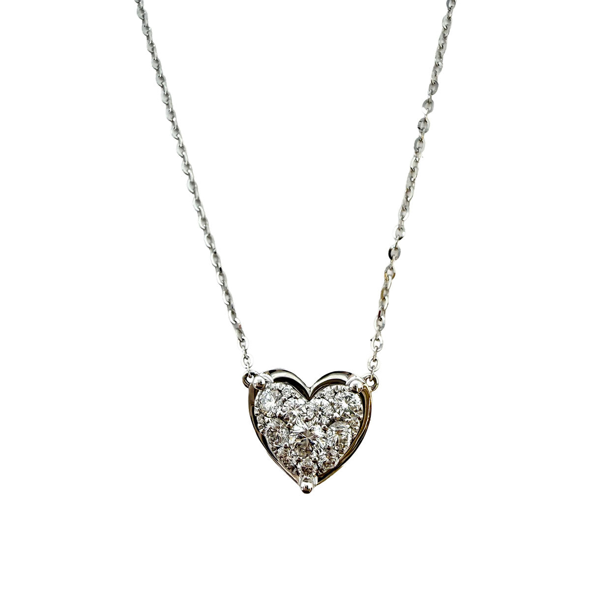 18K White Gold Necklace with Diamond Heart Pendant