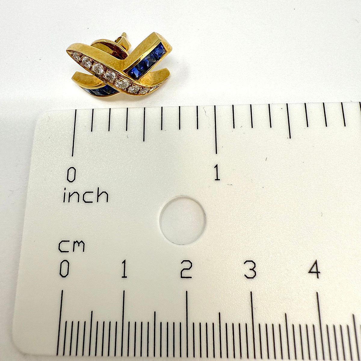 18K Gold "X" Earrings with Diamonds and Sapphires