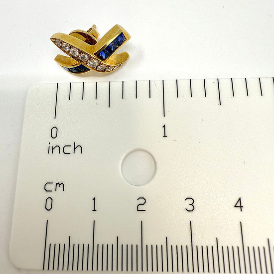 18K Gold "X" Earrings with Diamonds and Sapphires