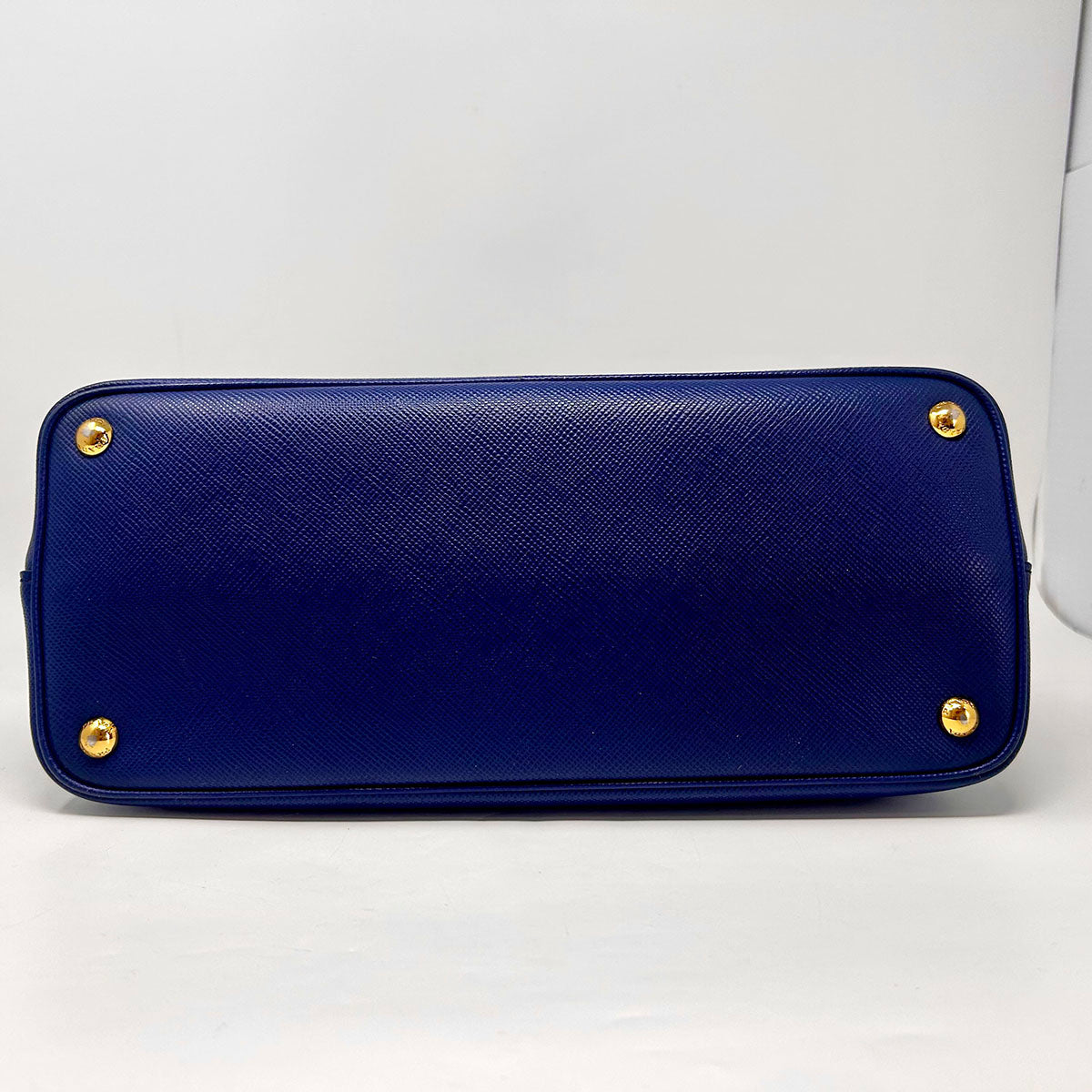 Prada Saffiano Cuir Double Bag with Gold-tone Hardware, Rolled Handlea, Open Top