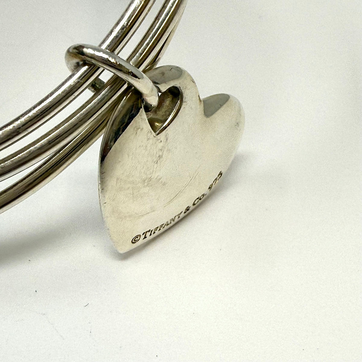 Tiffany & Co. Sterling Silver Heart Charm Triple Bangle  Bracelet