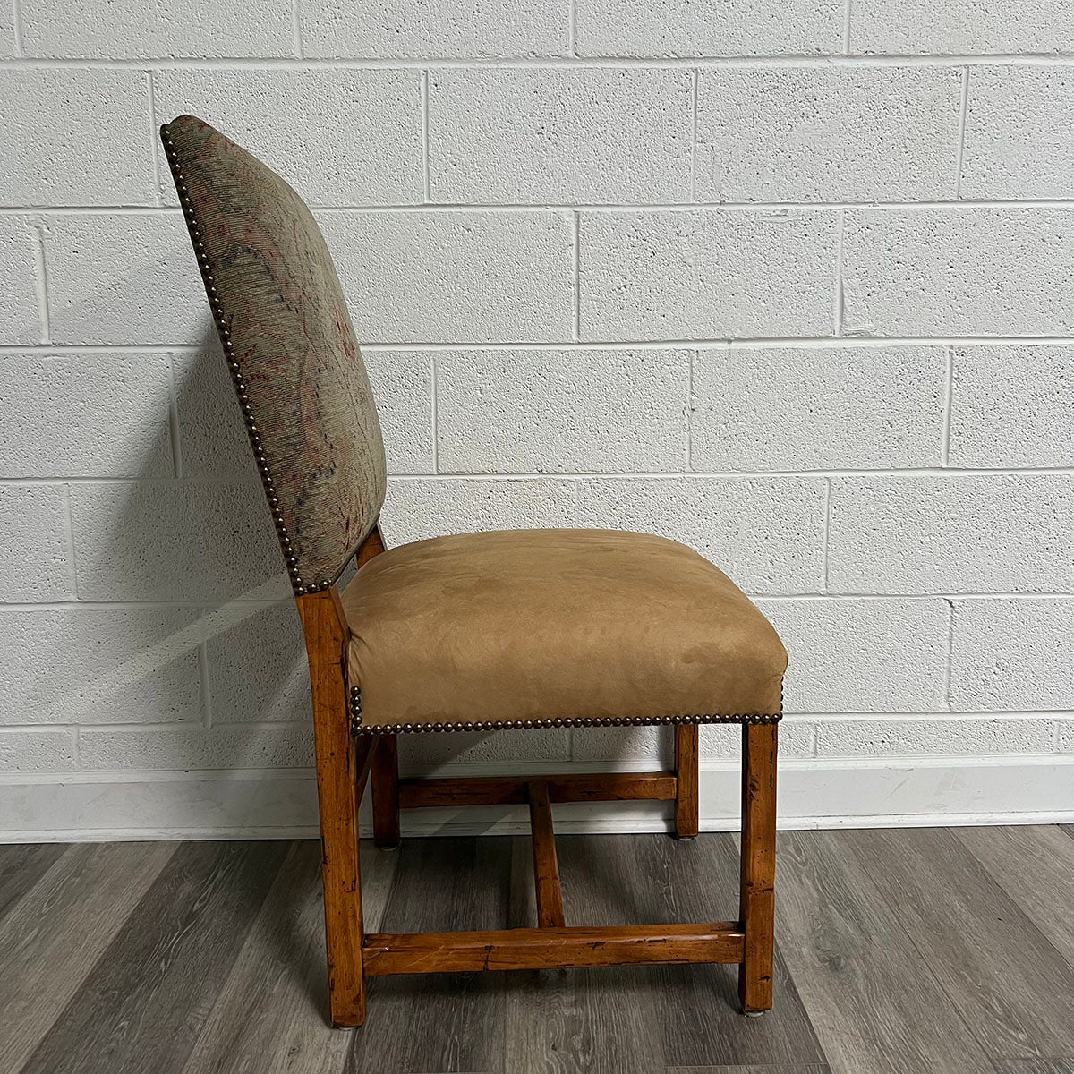 Set Of 6 Micro Suede and Embroidered Fabric Dining Chairs