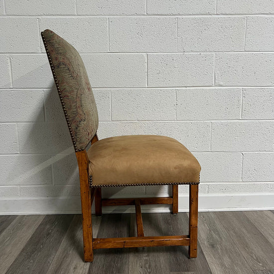 Set Of 6 Micro Suede and Embroidered Fabric Dining Chairs