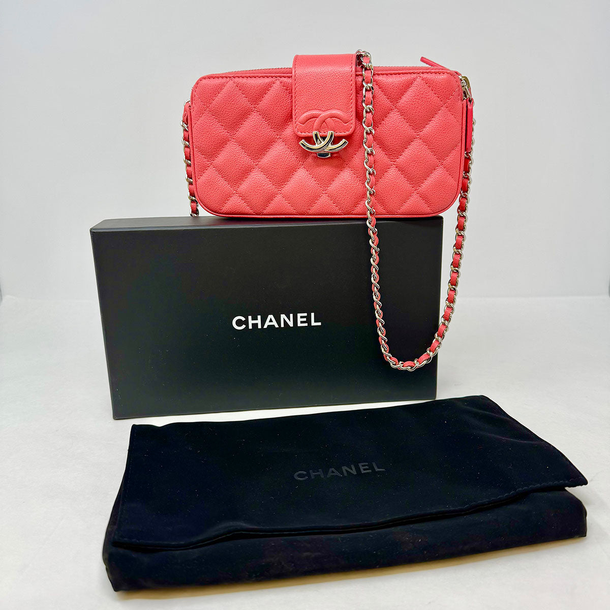Chanel Quilted Double Zip Clutch on Chain