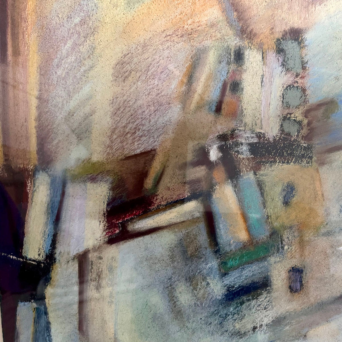 Framed Drawing Abstract Pastel Signed