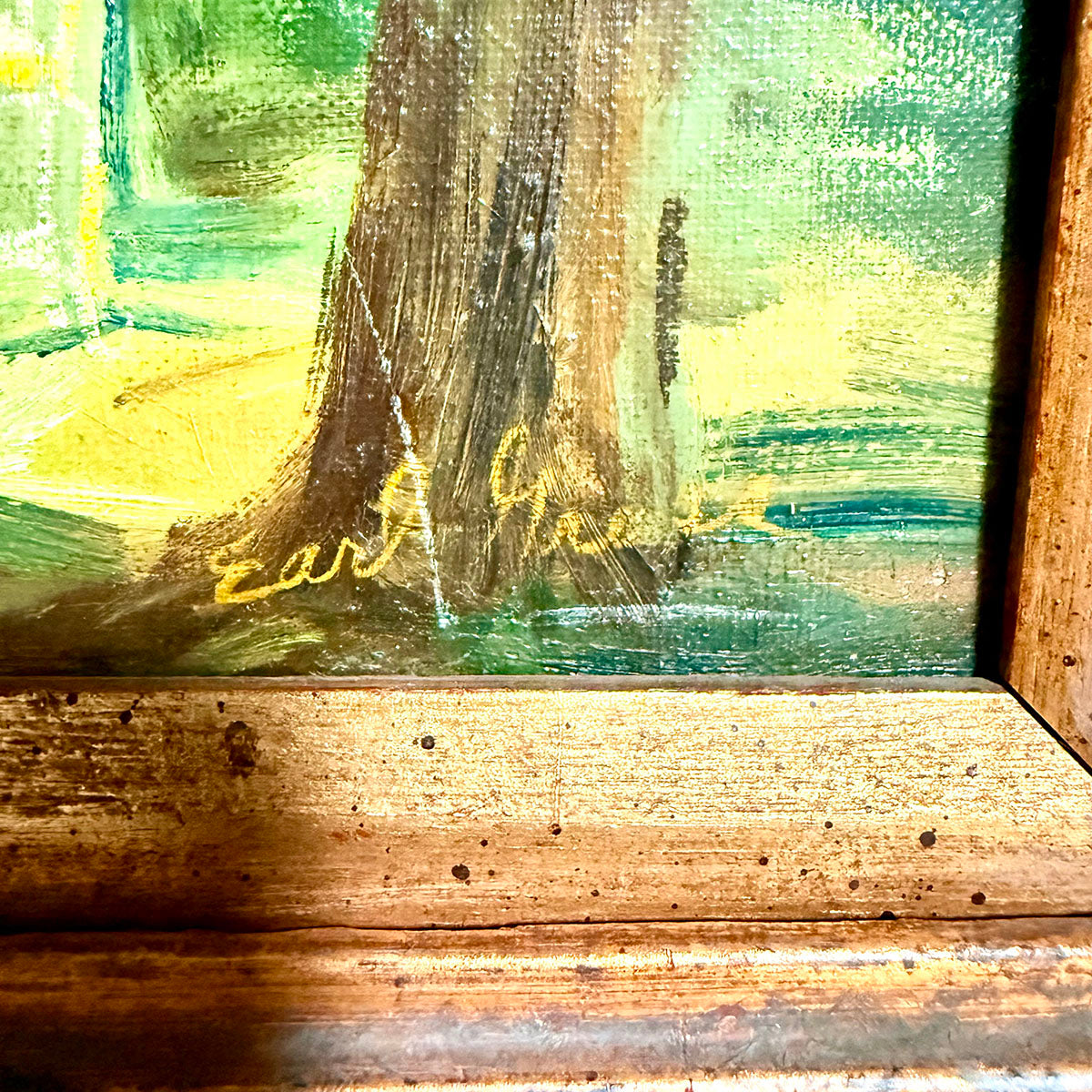 Framed Oil Painting on Board "Outdoor Patio" signed