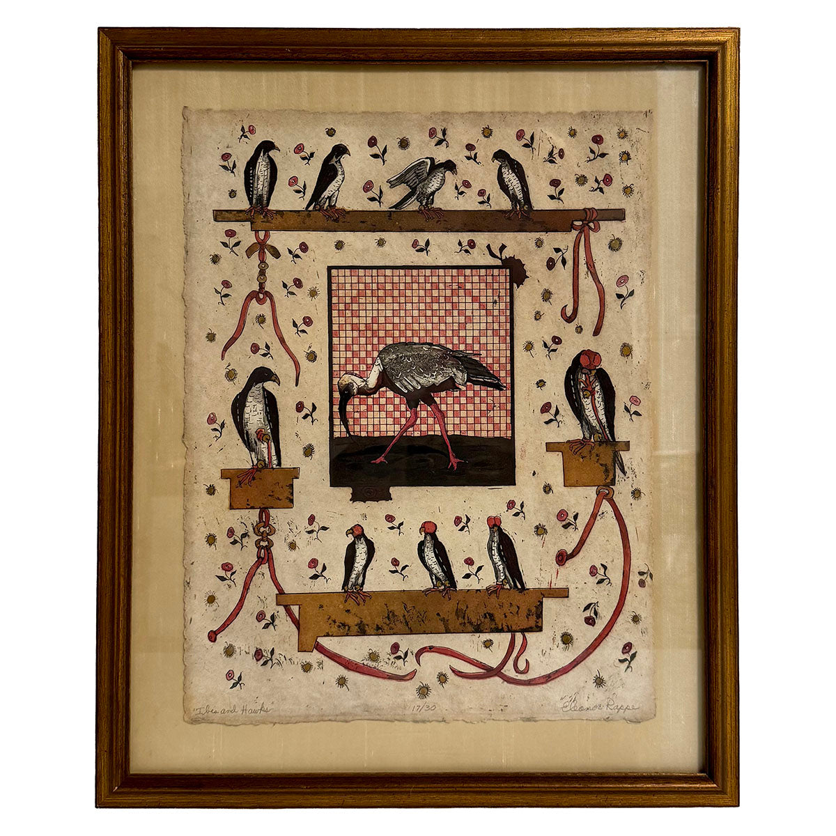 "Ibis and Hawks" Etching in Colors Signed 17/30