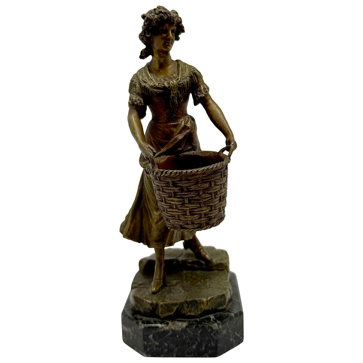 "The Laundress" Polychrome Bronze Sculpture on Marble Base