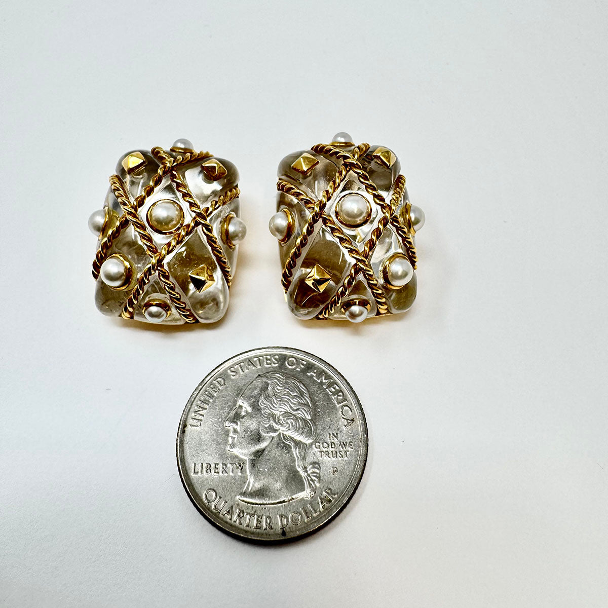 Seaman Schepps 18K Gold Crystal and Pearl Caged Earrings