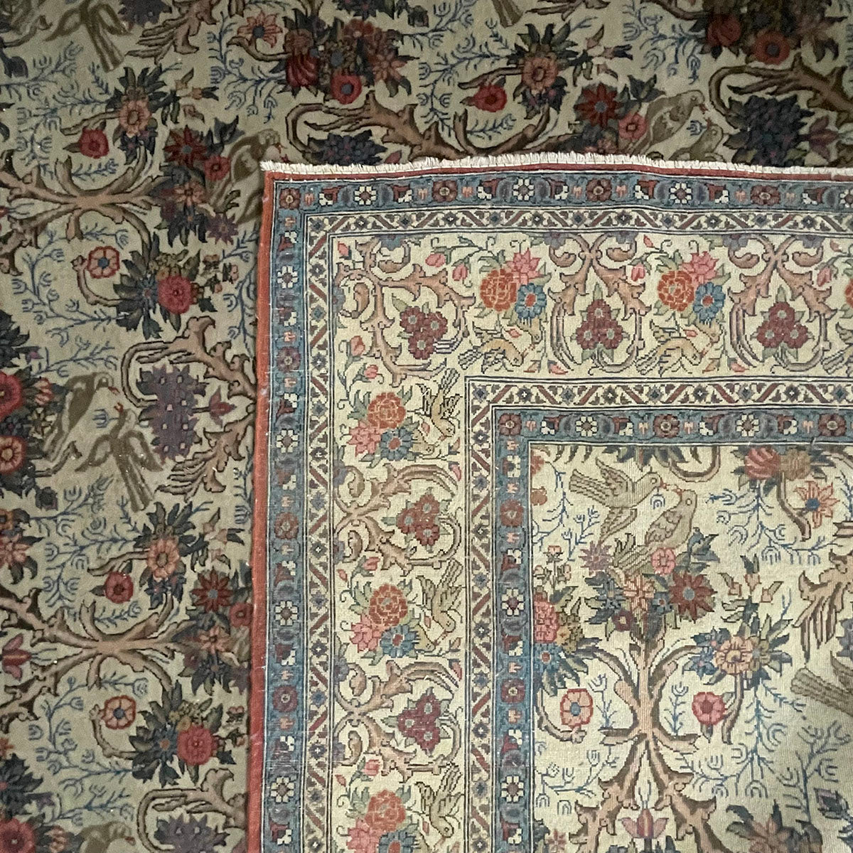 Vintage Area Rug with Bird Motif