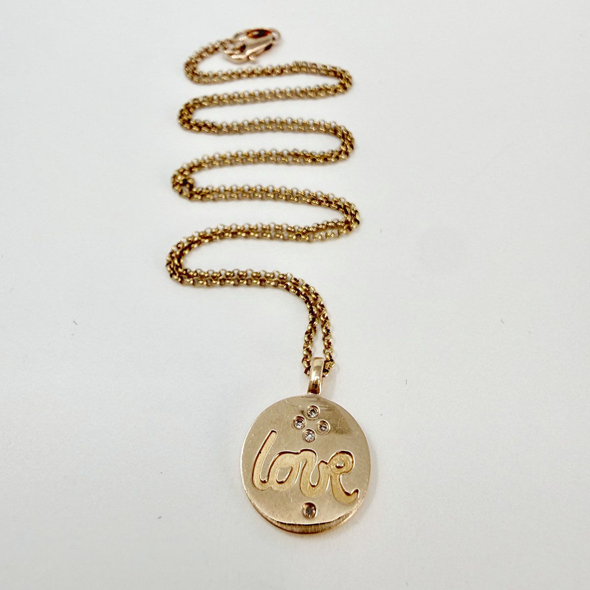 14K Gold Round "Love" Pendant Necklace with Diamond