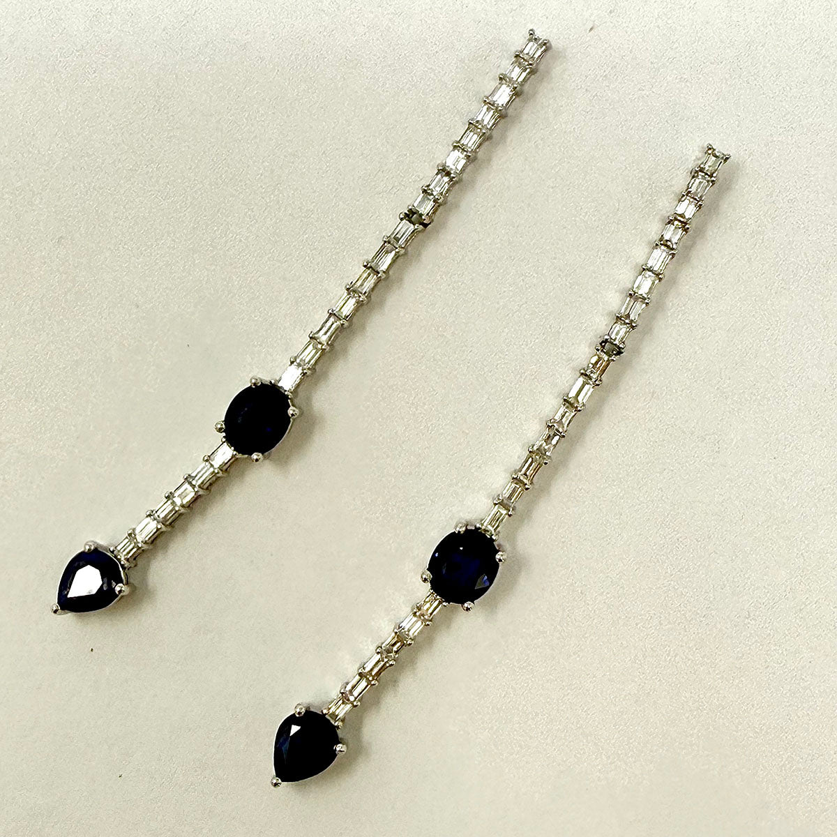 18K White Gold Diamond and Sapphire Drop Earrings
