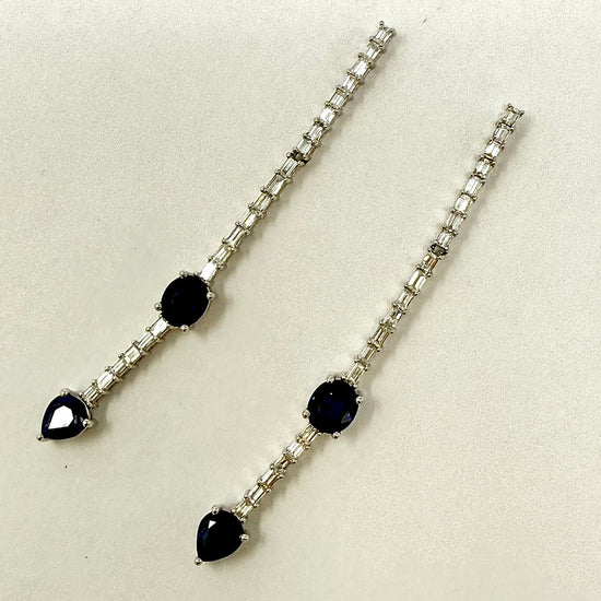 18K White Gold Diamond and Sapphire Drop Earrings