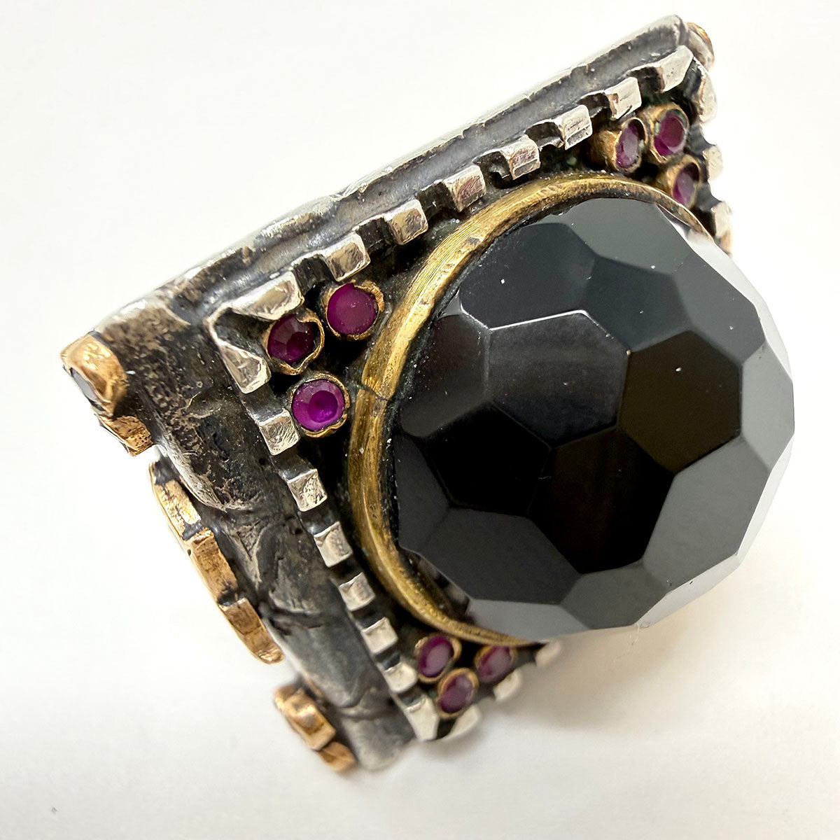 Sterling Silver Statement Ring with Onyx and Ruby